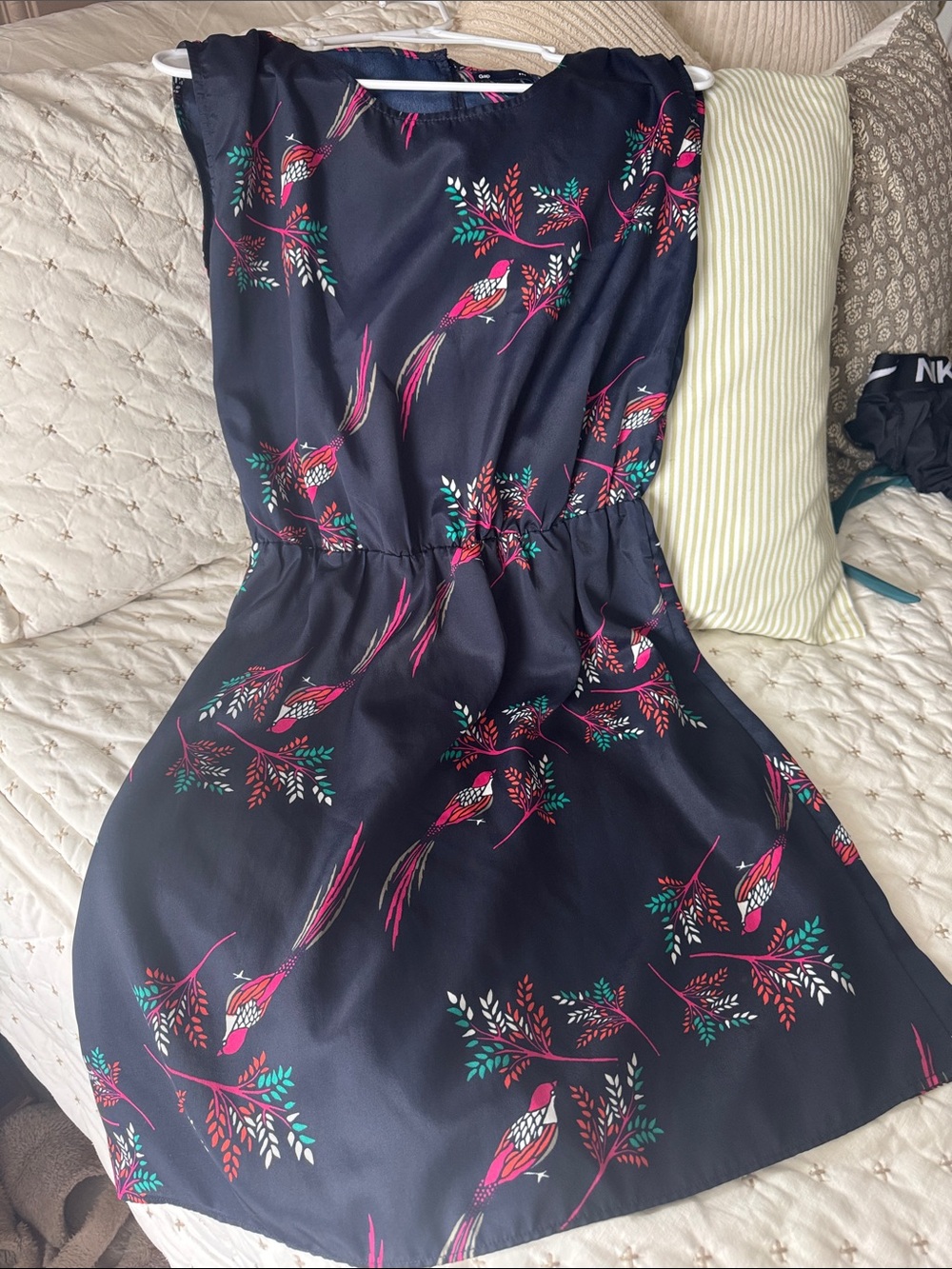 GAP Navy Mini Dress with Pink & Teal Bird Print